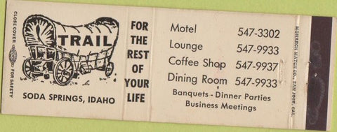 Matchbook Cover - Trail Motel Restaurant Soda Springs ID