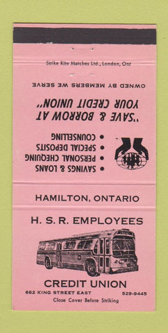 Matchbook Cover - Hamilton Bus Credit Union ON PINK 30 Strike