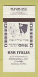 Matchbook Cover - Bar Italia Mississauga ON 30 Strike