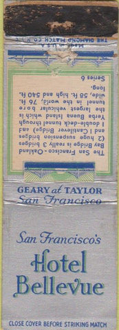 Matchbook Cover - Hotel Bellevue San Francisco CA