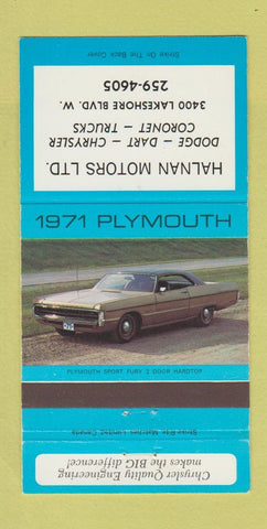 Matchbook Cover - 1971 Plymouth Halnan Motors Canada 30 Strike