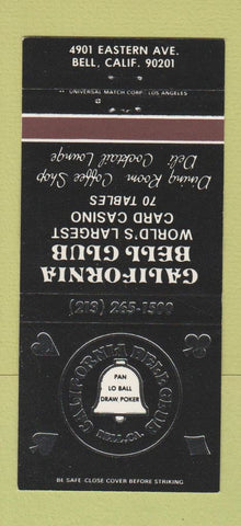 Matchbook Cover - California Bell Club card casino Bell CA 30 Strike