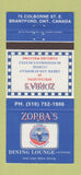 Matchbook Cover - Zorba's Restaurant Greek Brantford ON 30 Strike