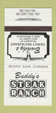 Matchbook Cover - Buddy's Steak Ranch Regina SK 30 Strike