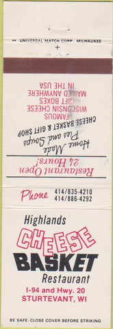 Matchbook Cover - Cheese Basket Restaurant Sturtevant WI