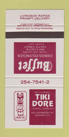 Matchbook Cover - Tiki Dore Montreal QC 30 Strike