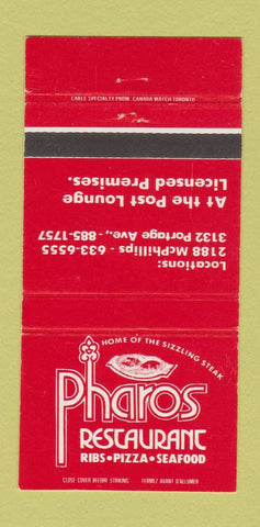 Matchbook Cover - Pharos Restaurant Pizza Ribs Winnipeg MB 30 Strike