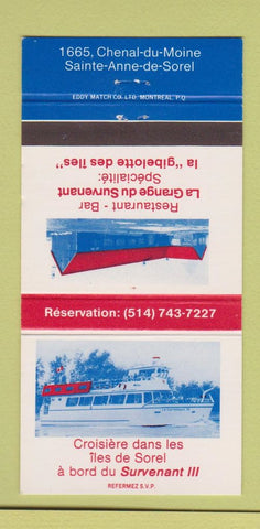 Matchbook Cover - LA Grange Du Survenant Restaurant Sorel QC 30 Strike