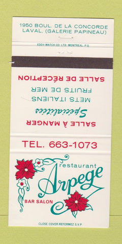 Matchbook Cover - Restaurant Arpege Laval QC 30 Strike