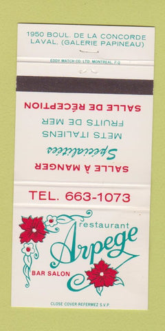 Matchbook Cover - Restaurant Arpege Laval QC 30 Strike
