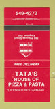 Matchbook Cover - Tata's House of Pizza Kingston ON 30 Strike