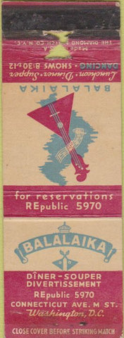 Matchbook Cover - Balalaika Russian Washington DC WORN