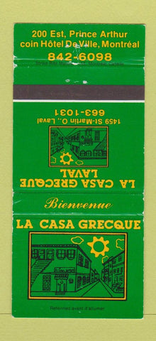 Matchbook Cover - La Casa Grecque Montreal QC 30 Strike