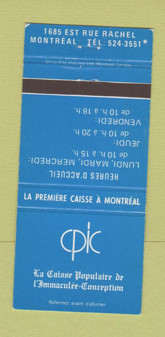 Matchbook Cover - La Caisse Populaire Montreal QC 30 Strike