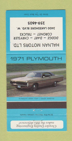 Matchbook Cover - 1971 Plymouth Halnan Motors Canada 30 Strike