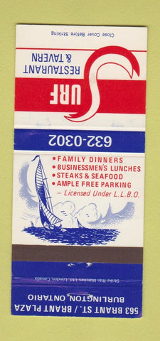 Matchbook Cover - Surf Restaurant Tavern Burlington ON 30 Strike