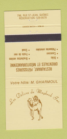 Matchbook Cover - Les Delices Du Maghreb Quebec QC 30 Strike