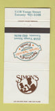 Matchbook Cover - Simon's Restaurant Toronto ON 30 Strike