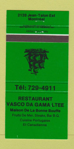 Matchbook Cover - Restaurant Vasco Da Gama Montreal QC 30 Strike