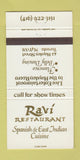 Matchbook Cover - Ravi Restaurant Indian Toronto ON 30 Strike