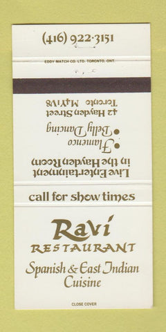 Matchbook Cover - Ravi Restaurant Indian Toronto ON 30 Strike