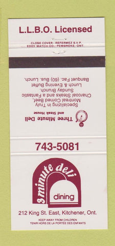 Matchbook Cover - 3 Minute Deli Kitchener ON 30 Strike