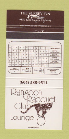 Matchbook Cover - Rangoon Racquet Club Surrey BC 30 Strike