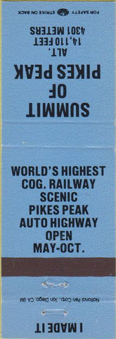 Matchbook Cover - Summit of Pikes Peak CO