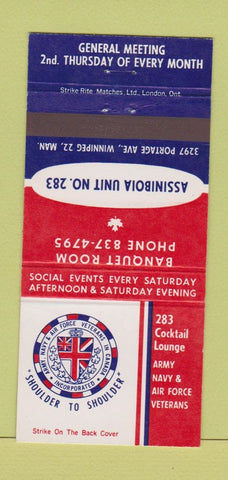 Matchbook Cover - Army Navy Air Force Veterans Winnipeg MB 30 Strike