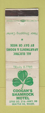 Matchbook Cover - Coogan's Shamrock Motel Seattle WA WEAR