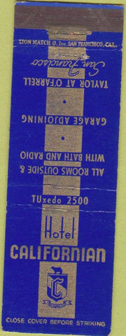 Matchbook Cover - Hotel Californian San Francisco CA