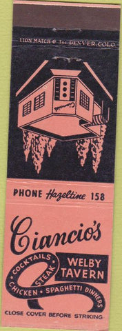 Matchbook Cover - Ciancio's Welby Tavern Denver CO