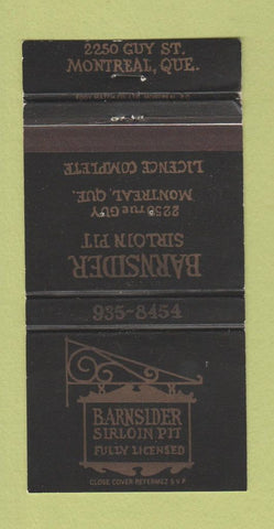 Matchbook Cover - Barnsider Sirloin Pit Montreal QC 30 Strike