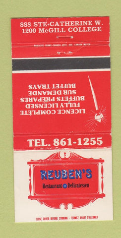 Matchbook Cover - Reuben's Restaurant Deli Montreal QC 30 Strike