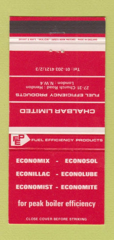 Matchbook Cover - Economix Chalbar Fuel Efficiency London UK 30 Strike