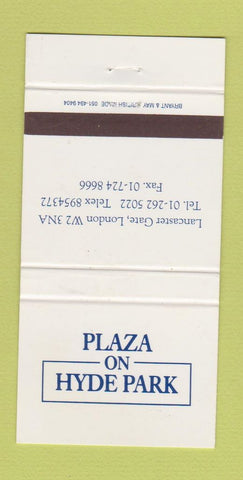 Matchbook Cover - Plaza on Hyde Park London UK 30 Strike