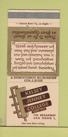Matchbook Cover - Kelsey Jenney College San Diego CA 30 Strike