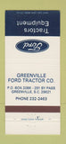 Matchbook Cover - Ford Tractors Greenville SC 30 Strike