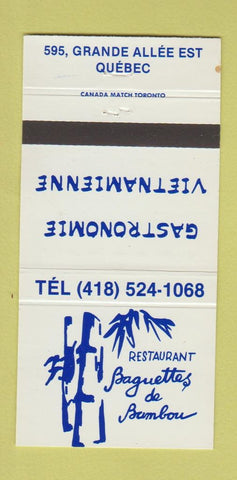 Matchbook Cover - Restaurant Baguettes de Bambou Quebec QC 30 Strike