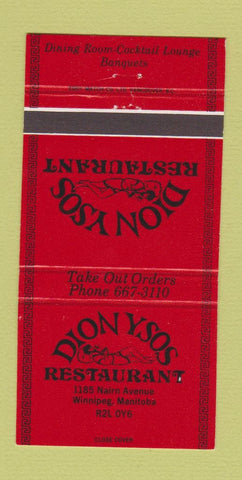 Matchbook Cover - Dion Ysos Restaurant Winnipeg MB 30 Strike