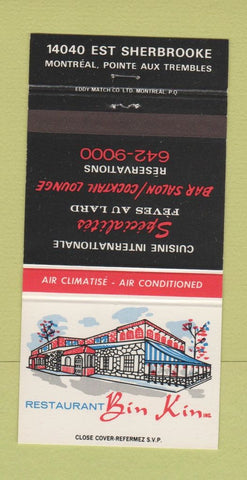 Matchbook Cover - Bin Kin Restaurant Montreal QC 30 Strike