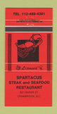 Matchbook Cover - Spartacus Steak Seafood Cranbrook BC 30 Strike