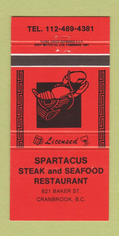 Matchbook Cover - Spartacus Steak Seafood Cranbrook BC 30 Strike
