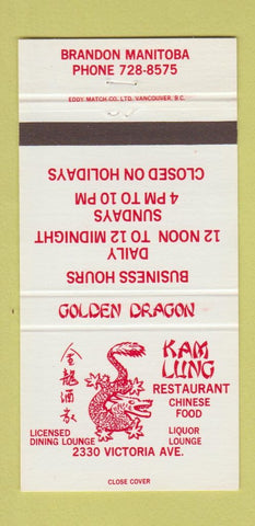 Matchbook Cover - Kam Lung Chinese Restaurant Brandon MB 30 Strike