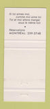 Matchbook Cover - Restaurant Le Toit Rouge Sherbrooke Montreal QC 30 Strike