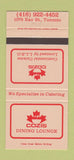 Matchbook Cover - Cozis Restaurant Toronto ON 30 Strike