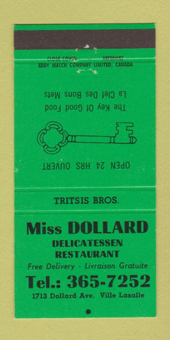 Matchbook Cover - Miss Dollard Deli Ville Lasalle QC 30 Strike
