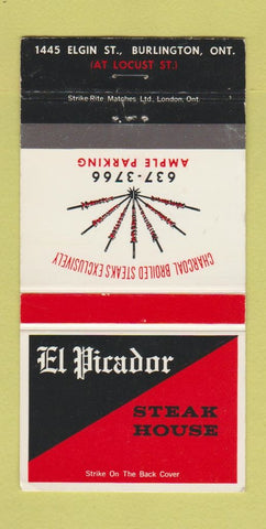 Matchbook Cover - El Picador Steak House Burlington ON 30 Strike