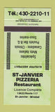 Matchbook Cover - St Janvier Pizza Mirabel QC GREEN 30 Strike