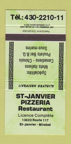 Matchbook Cover - St Janvier Pizza Mirabel QC GREEN 30 Strike